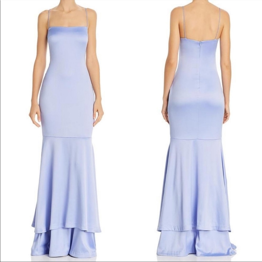 Likely aurora tiered mermaid gown-satin periwinkle